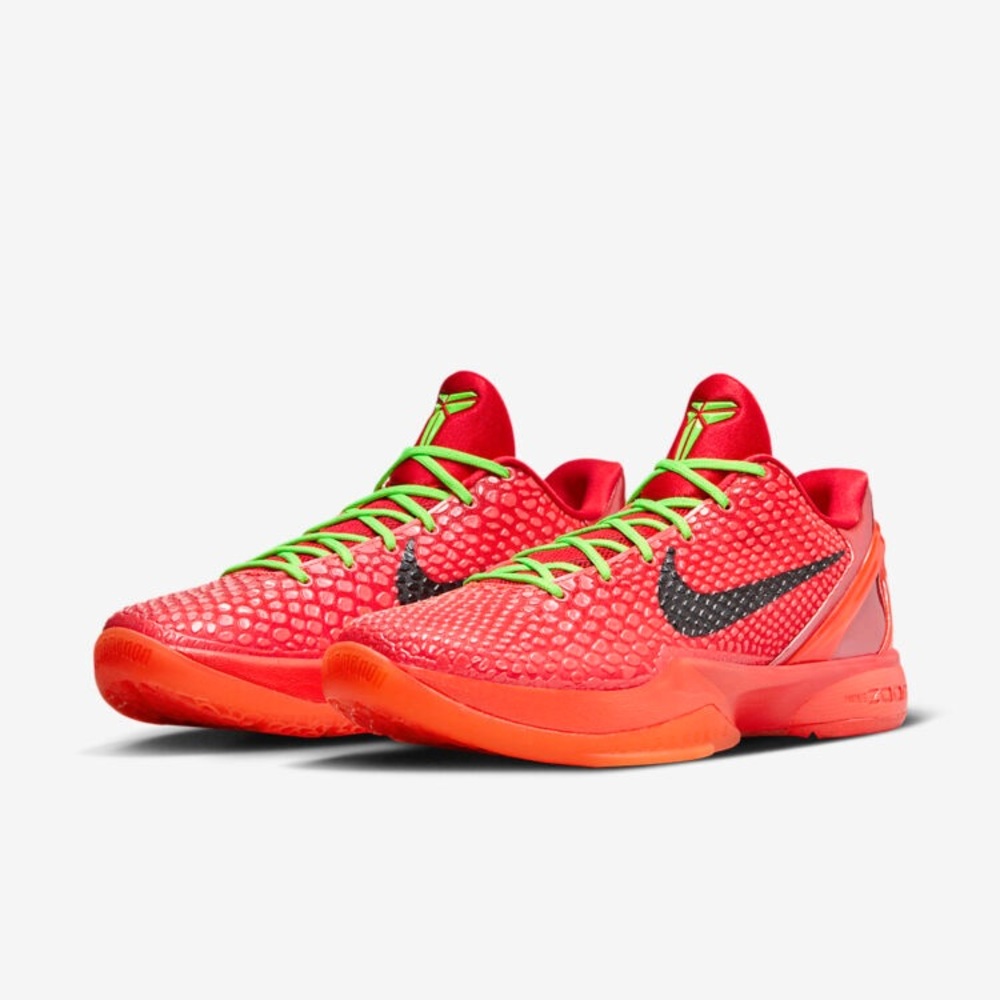 Nike Kobe 6 Protro Reverse Grinch Red and Black Athletic Shoes with Green Laces - Picture 9 of 10